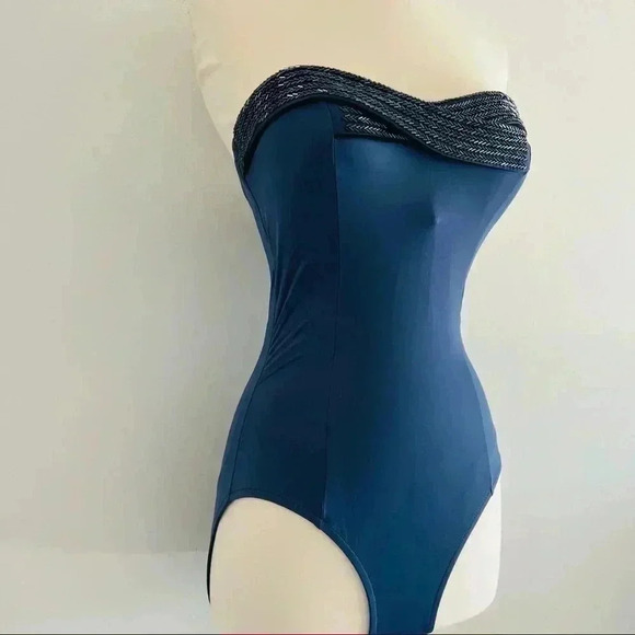 New Badgley Mischka One Piece Swimsuit Beaded Sz 8 - Picture 2 of 10